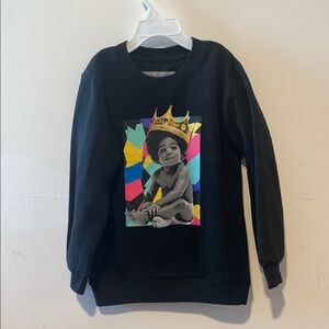 Black Graphic Crewneck Sweatshirt with Ribbed Cuffs